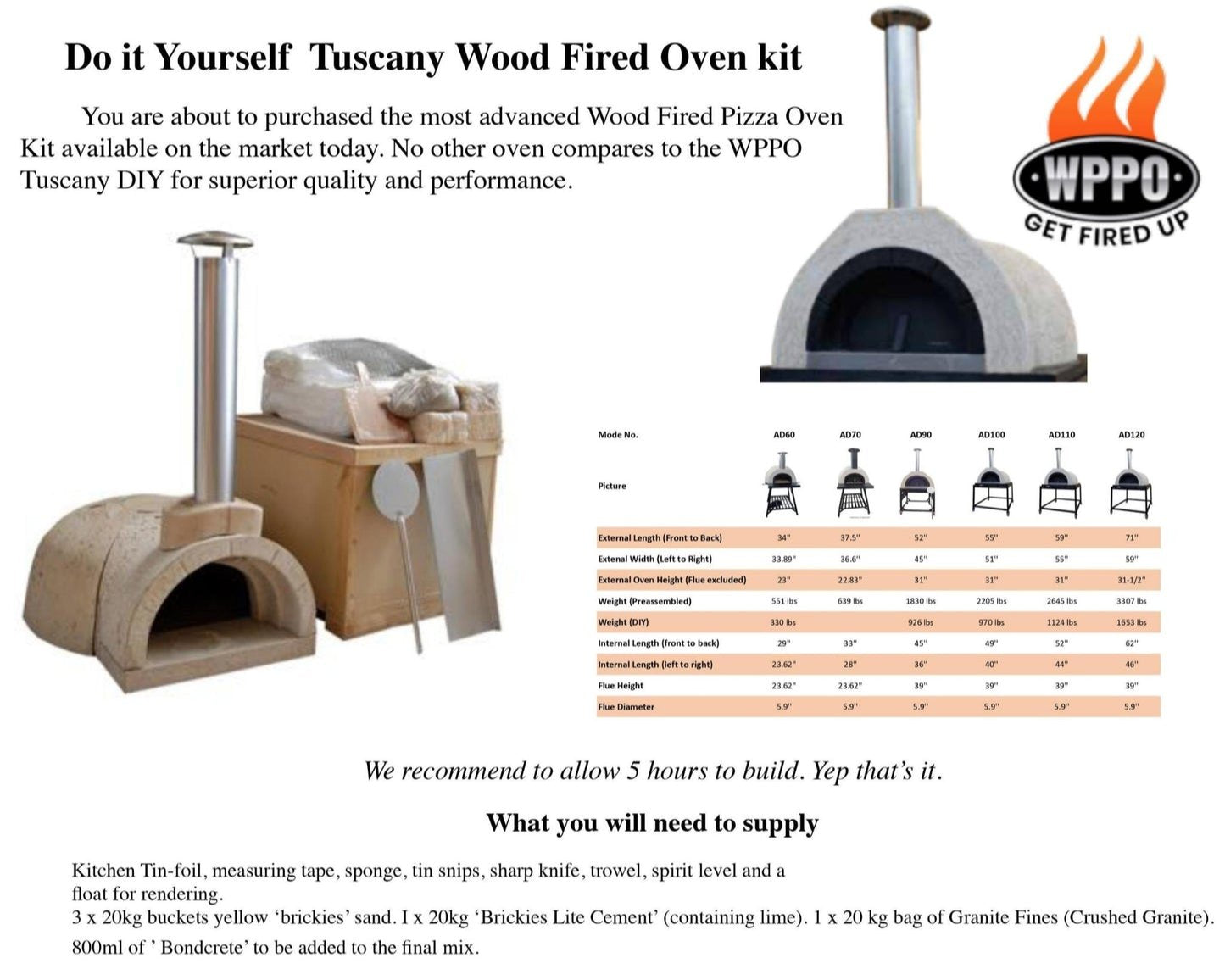 WPPO™ DIY AD100 Tuscany Wood-Fired Oven