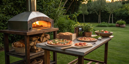 A wood-fired pizza oven surrounded by other things to make like fresh bread and roasted vegetables.