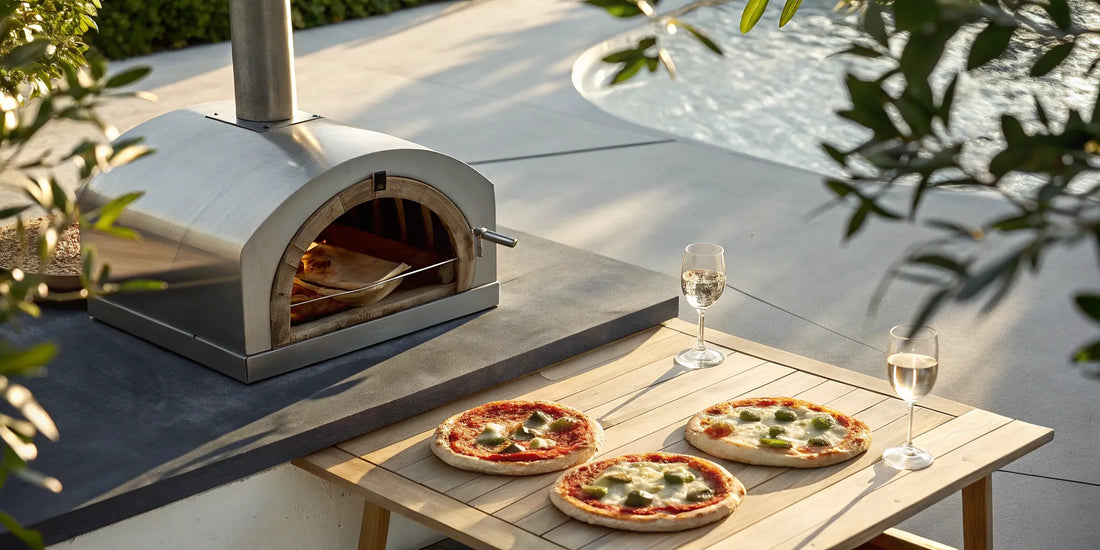 One of the best pizza ovens baking a perfect Neapolitan pizza with a charred crust.