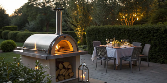 Alfa Forni wood-fired pizza oven on an outdoor patio.