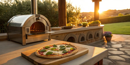 Dual fuel vs wood fired pizza ovens on an outdoor kitchen counter.