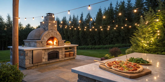 A Vermont pizza oven catering service prepares wood-fired pizza for an outdoor event.