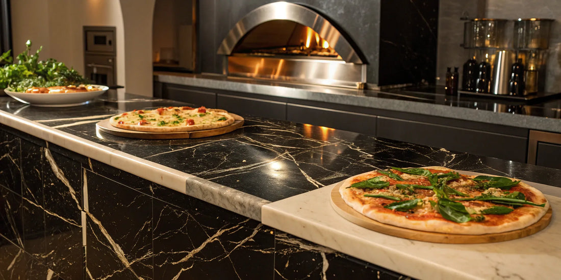 One of the best countertop pizza ovens for home use with a freshly baked pizza.