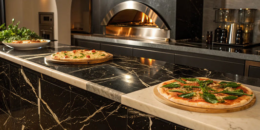 One of the best countertop pizza ovens for home use with a freshly baked pizza.