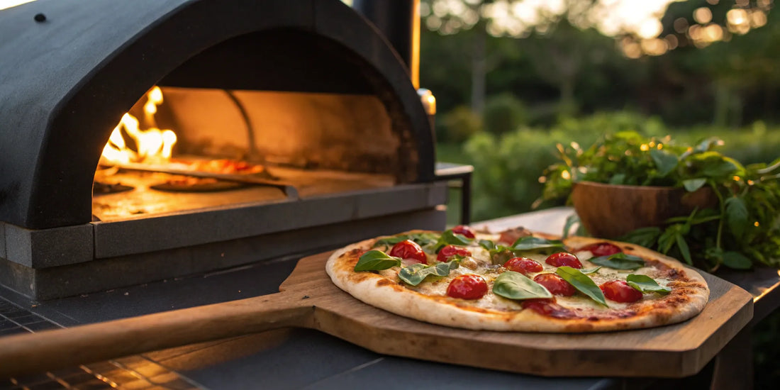 A wood-fired Neapolitan pizza with a perfect crust using premade pizza dough.
