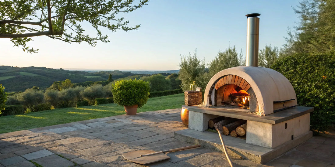 Alfa Forni pizza peel with a matching Alfa pizza oven.