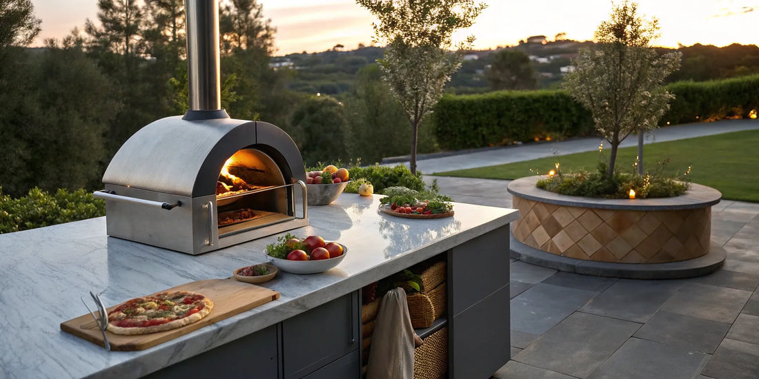 A backyard wood pizza oven, a key consideration in the wood vs. gas oven debate.