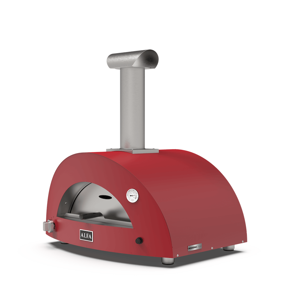 ALFA MODERNO 2 PIZZE gas pizza oven in the new ruby red color on transparent background