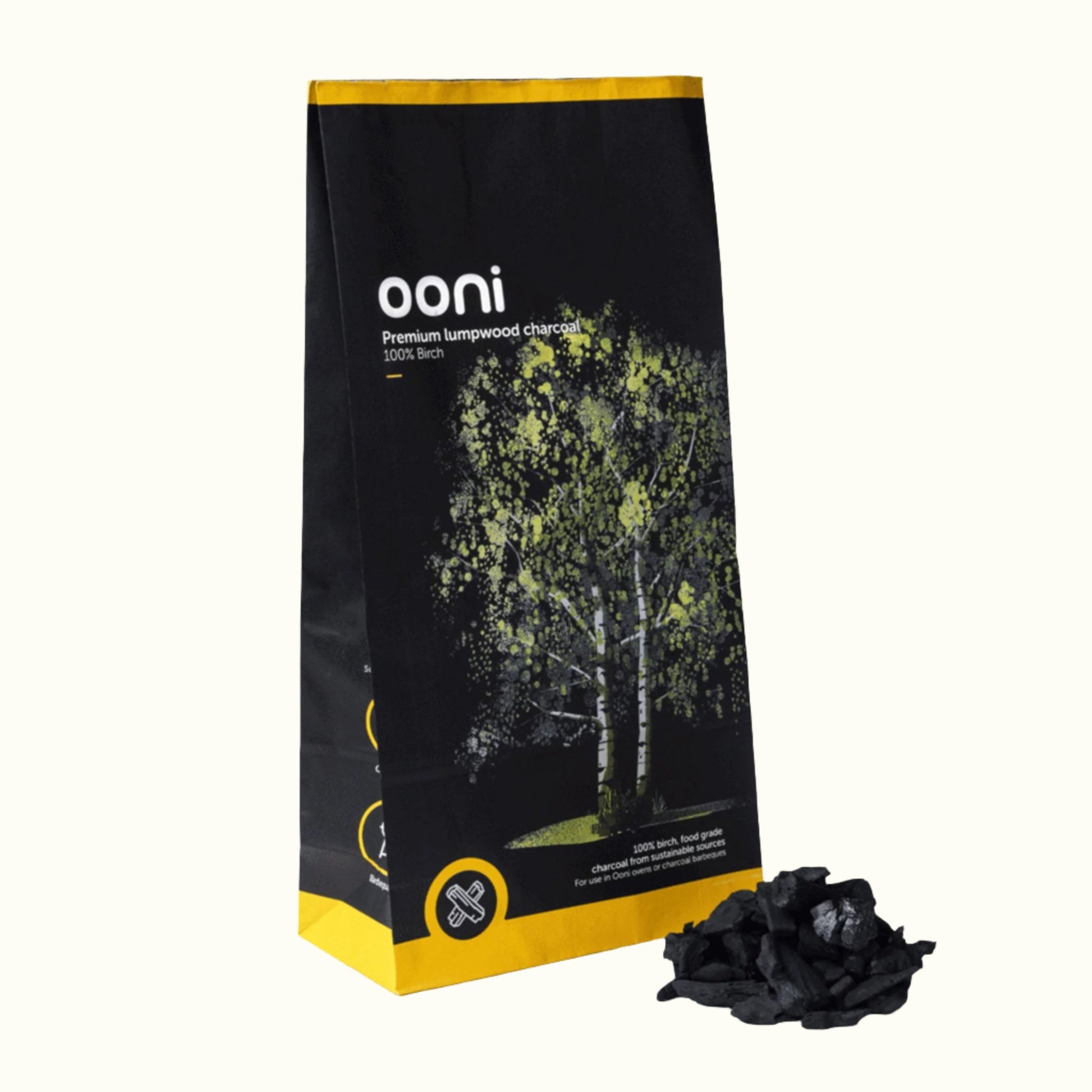 Ooni Premium Lumpwood Charcoal 8.8 lb Bag on Off-White Background