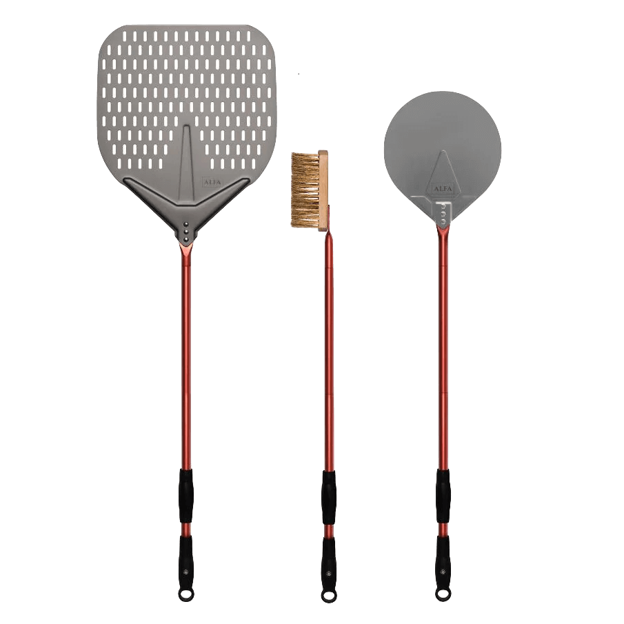 ALFA™ 36" 3-Piece Pizza Peel Set [Red & Black Handles]